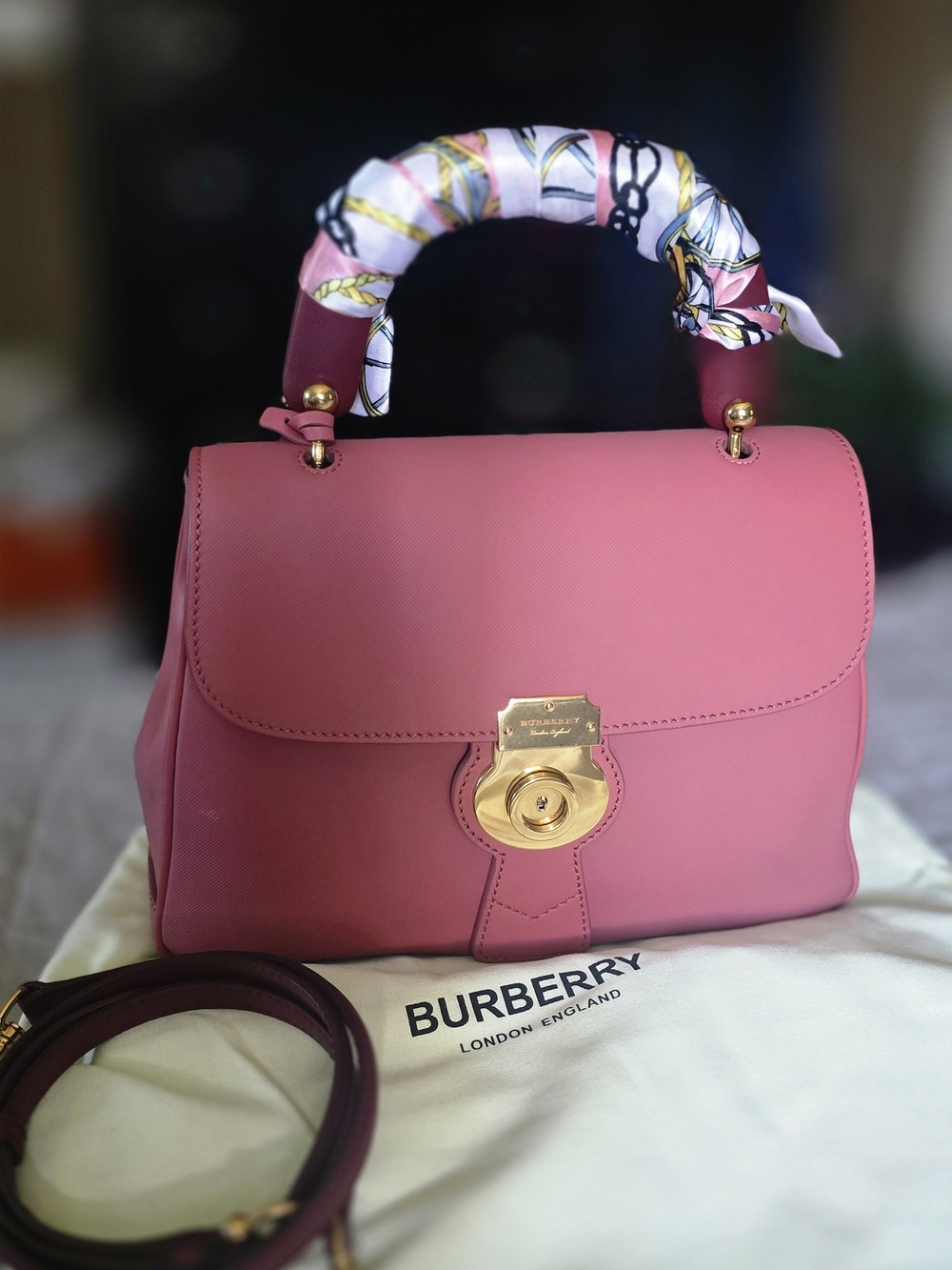 Burberry DK88 Pink Leather Top-Handle Bag with Gold Hardware